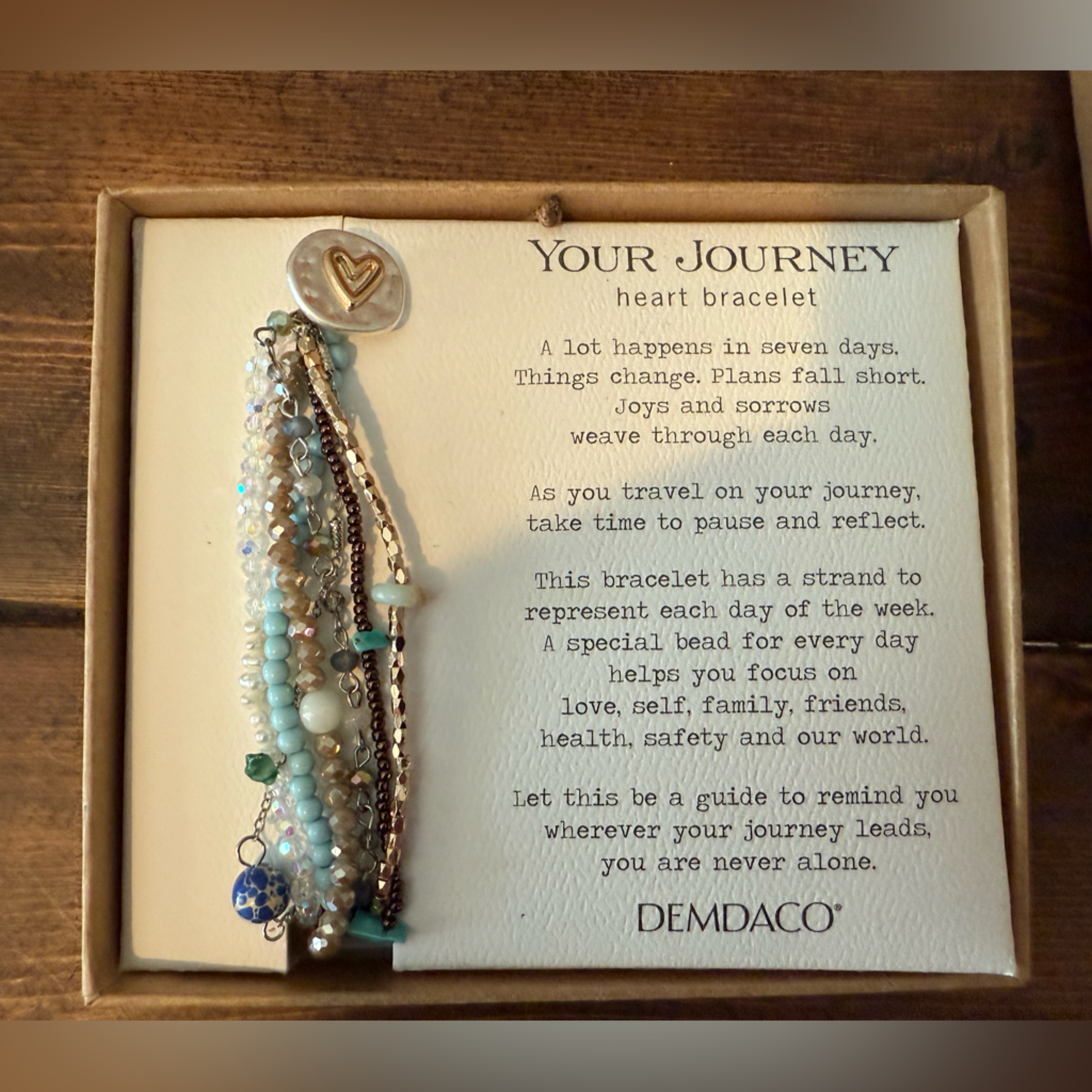 Demdaco | Heart Charm Bracelet With Blue And Gold Beads